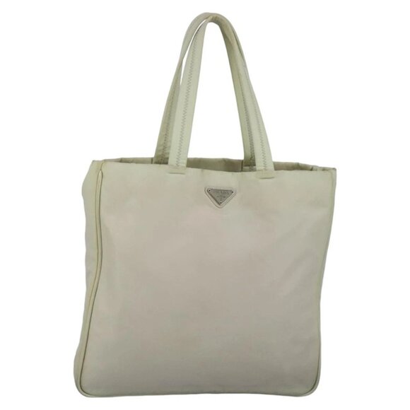 PRADA Tote Bag Nylon White Silver Auth 99539 - Picture 1 of 16